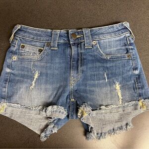 TRUE RELIGION Denim Distressed Roll-Cuff Women’s Shorts - Blue